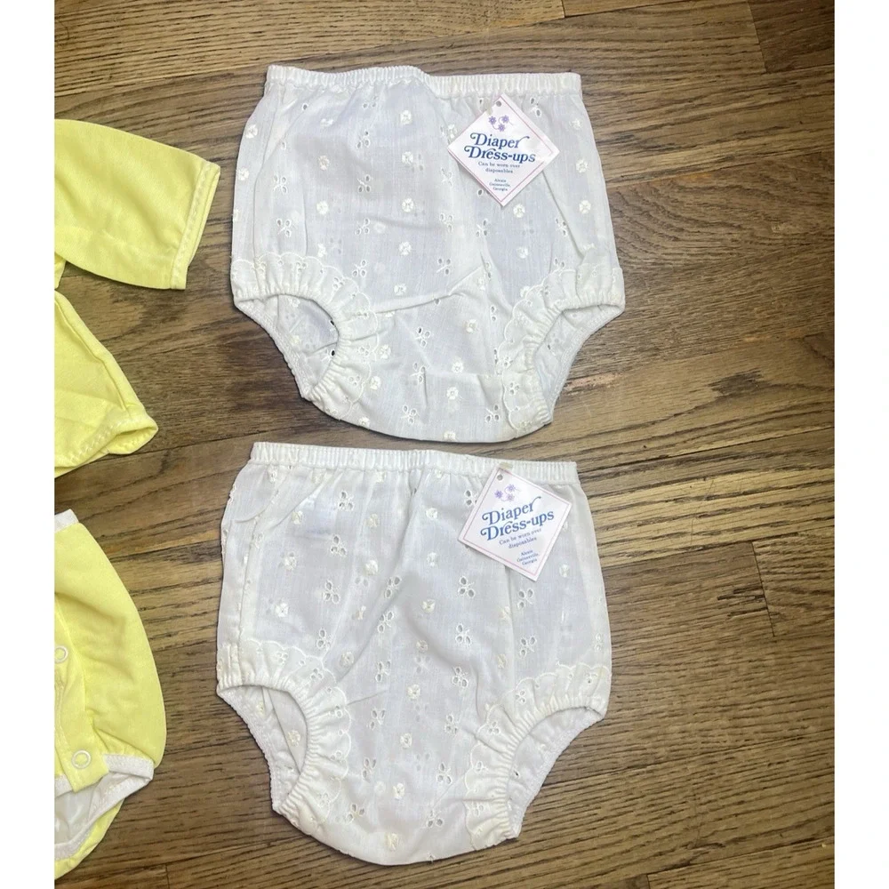 Vintage Baby Diaper Cover Lot White Eyelet Ribbon Bloomers & Outfit 6-12 Months